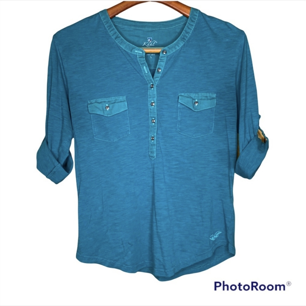 Kuhl Teal Khloe Henley Shirt, Size Large